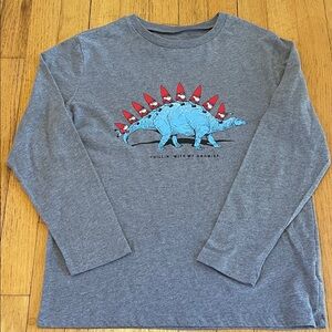 Old Navy Gray Kids Long Sleeve Shirt with Dinosaur and Gnome Graphic